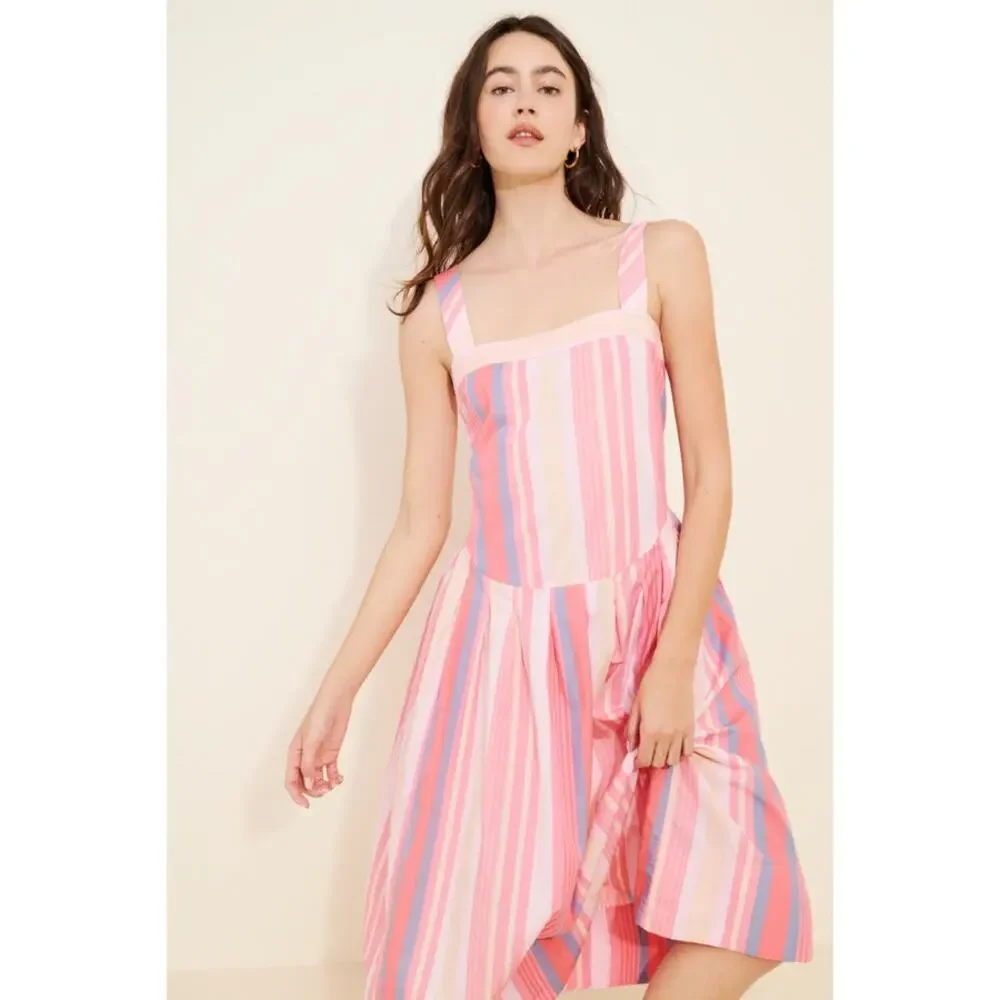 NWT Free People primavera striped drop waist sun dress in pink sz M Reversible